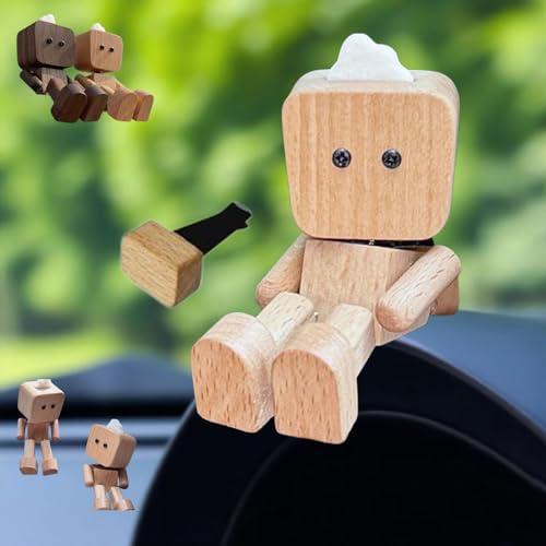 Generisch Wackelnder Holzmann, Wackelnde Holzfiguren,handgefertigte Wackel-Auto-Ornamente, wackelnde Holzfiguren mit Füßen, Armaturenbrett-Dekoration, Schreibtisch-Ornamente, kreatives Autozubehör von Generisch