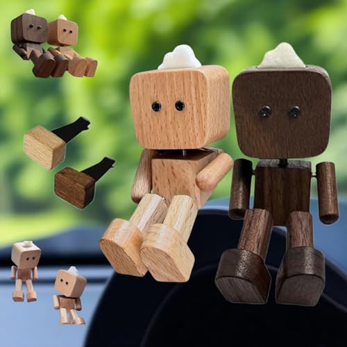 Generisch Wackelnder Holzmann, wackelnde Holzfiguren mit Füßen, Wackelnde Holzfiguren,handgefertigte Wackel-Auto-Ornamente, Armaturenbrett-Dekoration, Schreibtisch-Ornamente, kreatives Autozubehör von Generisch