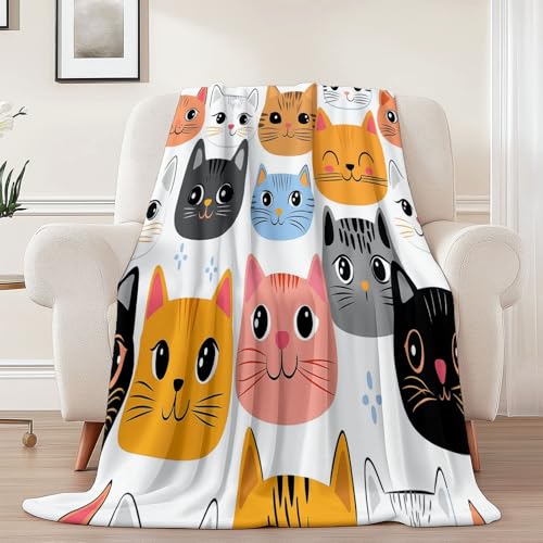 Generisch Weiche Kuscheldecke 100 x 130 cm fürs Kinderbett, Cartoon Illustration Kätzchen Thema Kuscheldecke Leichter Plüschstoff für Sofa Couch Schlafzimmer Wohnzi - Mehrfarbig von Generisch