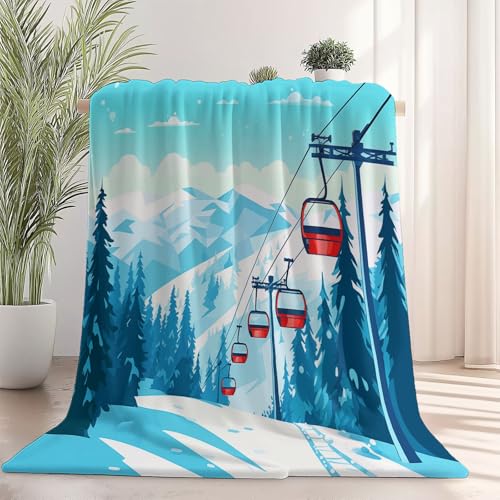 Generisch Weiche Kuscheldecke 220 x 240 cm fürs Kinderbett, Cartoon Schneebedeckte Berge Seilbahn Thema Kuscheldecke Leichter Plüschstoff für Sofa Couch Schlafzimmer Wohnzi - Grün Generisch Weiche Kuscheldecke 220 x 240 cm fürs Kinderbett, Cartoon Schneebedeckte Berge Seilbahn Thema Kuscheldecke Leichter Plüschstoff für Sofa Couch Schlafzimmer Wohnzi - Grün von Generisch