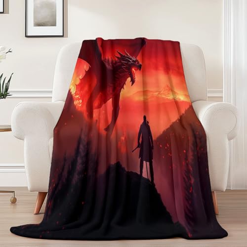 Generisch Weiche Kuscheldecke 220 x 240 cm fürs Kinderbett, Fantasie Drache Krieger Thema Kuscheldecke Leichter Plüschstoff für Sofa Couch Schlafzimmer Wohnzi - Rot Generisch Weiche Kuscheldecke 220 x 240 cm fürs Kinderbett, Fantasie Drache Krieger Thema Kuscheldecke Leichter Plüschstoff für Sofa Couch Schlafzimmer Wohnzi - Rot von Generisch