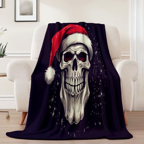 Generisch Weiche Kuscheldecke 220 x 240 cm fürs Kinderbett, Gothic Totenkopf Hut Thema Kuscheldecke Leichter Plüschstoff für Sofa Couch Schlafzimmer Wohnzi - Schwarz von Generisch