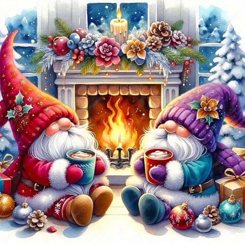 Generisch Weihnachten Diamond Painting Bilder für Erwachsene,Weihnachtsmann Diamond Painting Set,DIY Strass Bilder Diamant Kunst Kits,Runde Steine Haus Diamant Painting Zuhause Dekor 55x55cm-Wichtel von Generisch