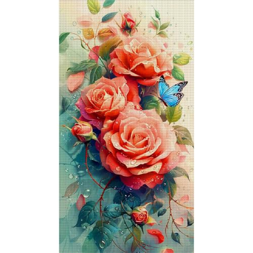 Generisch groß Blumen Kreuzstich Set Vorgedruckt, Blumen Stickvorlagen Stickbilder Kreuzstich Stickpackungen Stickpackung Cross Stitch Kit Stickset Sticken Set Erwachsene Anfänger-Rose 75x130cm von Generisch