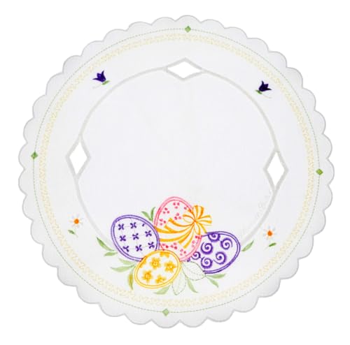 Generisch rundes Deckchen Ostern 30 cm Plauener Stickerei von Generisch