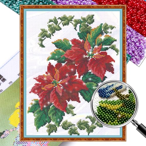 Generish Blumen Perlenstickerei Kreuzstich Set,Weihnachtsstern Stickvorlagen Stickbilder Vorgedruckt Stickpackungen Stickpackung Cross Stitch Embroidery Kit Sticken Erwachsene Anfänger 30x39cm Generish Blumen Perlenstickerei Kreuzstich Set,Weihnachtsstern Stickvorlagen Stickbilder Vorgedruckt Stickpackungen Stickpackung Cross Stitch Embroidery Kit Sticken Erwachsene Anfänger 30x39cm von Generisch
