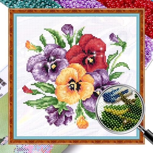 Generish Blumen Perlenstickerei Kreuzstich Set,florales Stickvorlagen Stickbilder Vorgedruckt Stickpackungen Stickpackung Cross Stitch Embroidery Kit Sticken Erwachsene Anfänger 31x31cm von Generisch