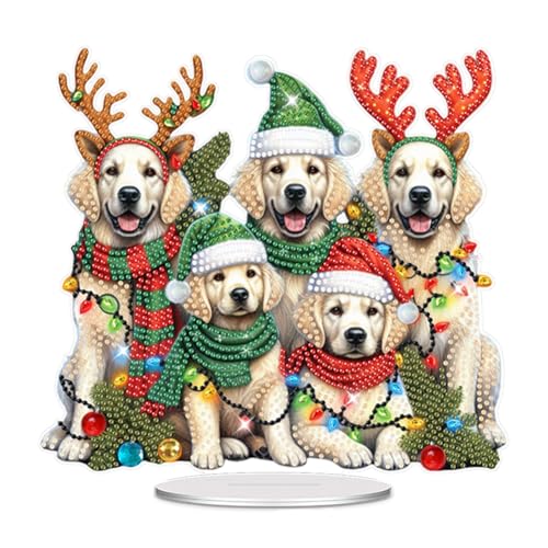 Generish DIY Diamond Painting Weihnachten Tisch Deko, 5D Diamant Painting Tischdeko, Diamant Malerei Stehend Kunst Set für Anfänger Hausgeschenk Deko Geschenke (Hunde) von Generisch