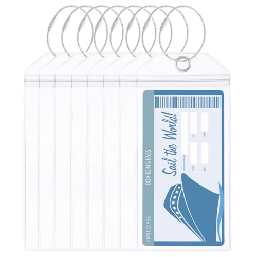 Gepäckanhängerhalter, wasserdichte Reißverschlussdichtung, 8,9 x 19,5 cm, transparente PVC-Halter mit Stahldrahtschlaufen, für Karneval, Norweger, Prinzessinnen-Kreuzfahrten, 8 Stück von Generisch