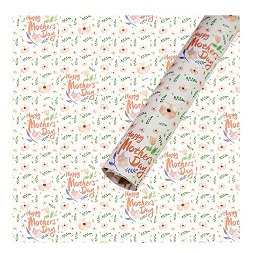 Geschenkpapier, 70 cm x 50 m Geschenkpapier Blumen Happy Birthday Schriftzug Polka Dots wendbares Geschenkpapier für Party, Dusche, Urlaub, Father's Day Feier von Generisch