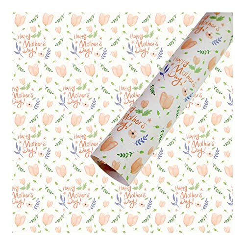 Geschenkpapier, 70 cm x 50 m Geschenkpapier Blumen Happy Birthday Schriftzug Polka Dots wendbares Geschenkpapier für Party, Dusche, Urlaub, Father's Day Feier von Generisch