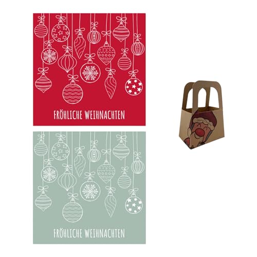 Geschenkset Servietten Weihnachten 40 Stück Motiv Weihnachtskugeln (gemischt) mit Mini-Geschenktasche Weihnachten von Generisch