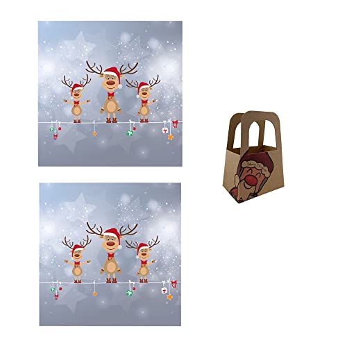 Geschenkset Servietten Weihnachten 40 Stück Motiv Rentier (3 Rentiere) mit Mini-Geschenktasche Weihnachten von Generisch