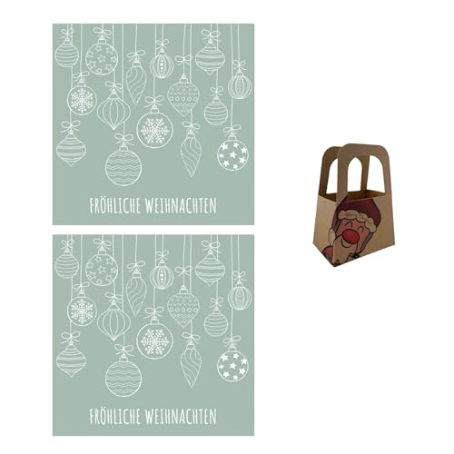 Geschenkset Servietten Weihnachten 40 Stück Motiv Weihnachtskugeln (grün) mit Mini-Geschenktasche Weihnachten von Generisch