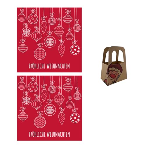 Geschenkset Servietten Weihnachten 40 Stück Motiv Weihnachtskugeln (rot) mit Mini-Geschenktasche Weihnachten von Generisch