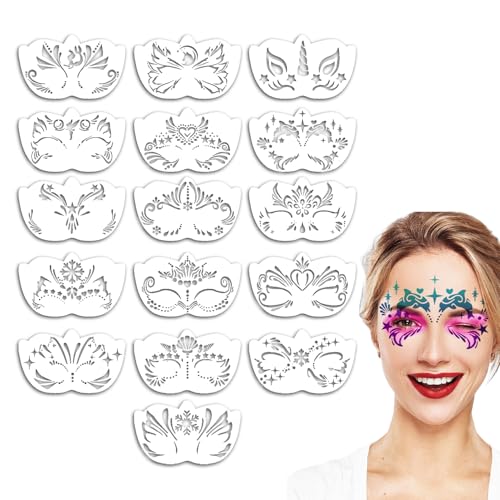 Gesichtsbemalungsvorlagen für Kinder und Erwachsene, Kunstschablonen-Werkzeug, Bühnen-Make-up-Schablonen-Set, 20 x 12 x 0,1 cm, sicher und hautfreundlich, einfach zu verwenden für Partys, Shows von Generisch