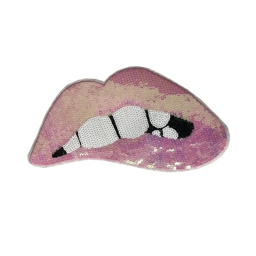 Gestickte Lippenflicken - Applikationen aus Pailletten und bunten Perlen für die Reparatur und Dekoration von Kleidungsstücken(Pink) von Generisch
