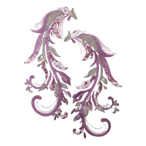 Gestickter Aufnäher aus Spitze und Pailletten, 3D-Blume, 32 x 12 cm, elegante Endbearbeitung für Abendkleider und Röcke (Light Purple) von Generisch