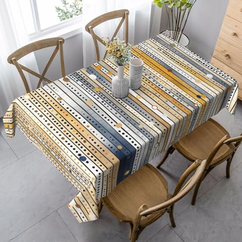 Gestreifte Punkt-Tischdecke, rechteckig, 140 x 90 cm, abstrakte Kunst-Tischdecke für Esstisch, knitterfreie Tischdecke für Zuhause, Innen- und Außenbereich, Party-Dekoration von Generisch