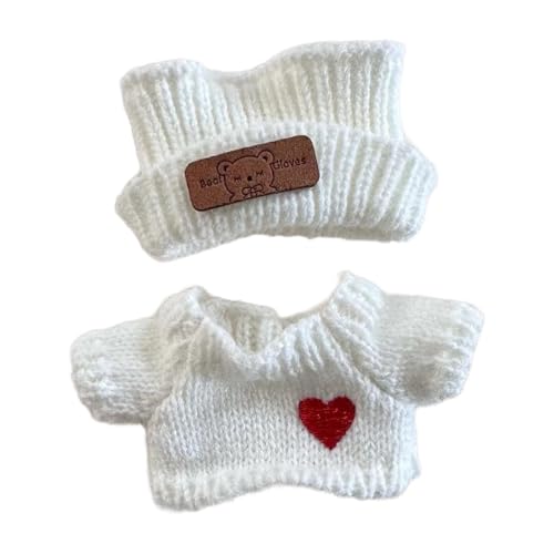 Gestrickte Mützen Pullover Kleidung Für Vinyl Plush Toy Keychain Puppe 17 cm, Süße Puppenkleidung Puppen,Für Clothes,Für Plu (White, One Size) von Generisch