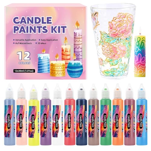 Glasmalerei Stifte | 12 Leuchtende Farben Wachsmalstifte Set,Malstifte Für Baumwolle Glas Basteln Geschenkidee Familie Feste Feiern von Generisch