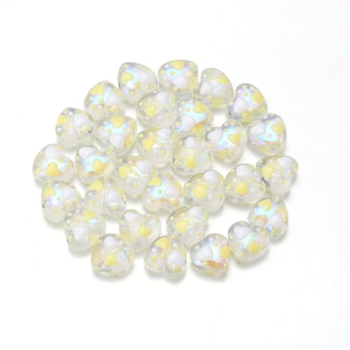 Glasperlen in Herzform, handbemalt, lose Abstandshalter-Perlen für die Herstellung von Ohrringen, Halsketten, Armbändern (WhitexYellow), 5 Stück von Generisch