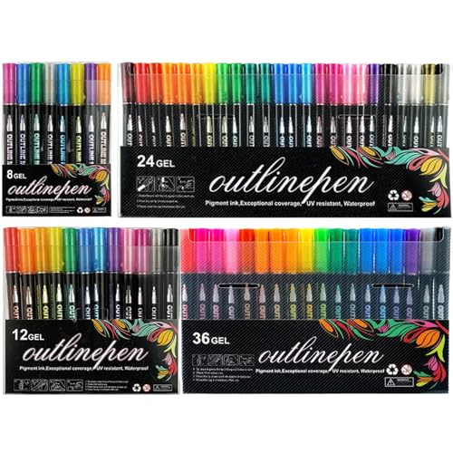 Glitter Outline Markers - Selbstumreißende Gelstifte, Double LineGlitter Stifte | Vivid Palette DualLine Glitter Markers, Entsperren Sie Ihr PotenzialMetallic Gelstifte Set, Gelmarker für Journaling von Generisch
