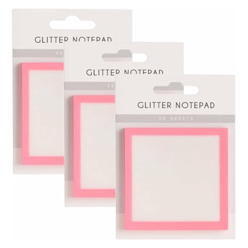 Glitter Sticky Notes, Glitter Post It Notes, Clear Post It Notes Pastel, Cute Self Adhesive Note Memo Pads, Small to Do List, Office Supplies (3PCS Pink) von Generisch