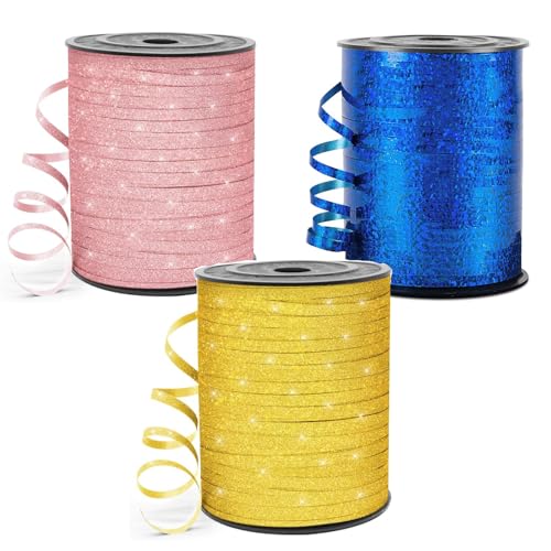 Glitzer-Ringelband, 457 m, 1,9 cm, Rosa & Blau & Gelb, gelocktes Band, 3-Rollen-Set für Geschenkverpackungen, Luftballons, Hochzeit/Geburtstagsdekoration, Babypartys und Bastelarbeiten Glitzer-Ringelband, 457 m, 1,9 cm, Rosa & Blau & Gelb, gelocktes Band, 3-Rollen-Set für Geschenkverpackungen, Luftballons, Hochzeit/Geburtstagsdekoration, Babypartys und Bastelarbeiten von Generisch