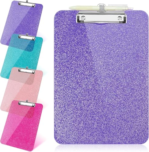 Glitzer-Zwischenbrett mit Stifthalter, 22,5 x 31,5 cm, transparentes Kunststoff-Klemmbrett, flacher Clip und Haken zum Aufhängen, glitzernder Büro- und Schulbedarf (lila) von Generisch