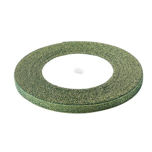 Glitzerndes Seidensatinband, 25 Yards, doppelseitiges Polyesterband for selbstgemachte Geschenkverpackungen, Hochzeits-, Weihnachts- und Partydekorationen(Golden Green,Width 0.6cm) von Generisch