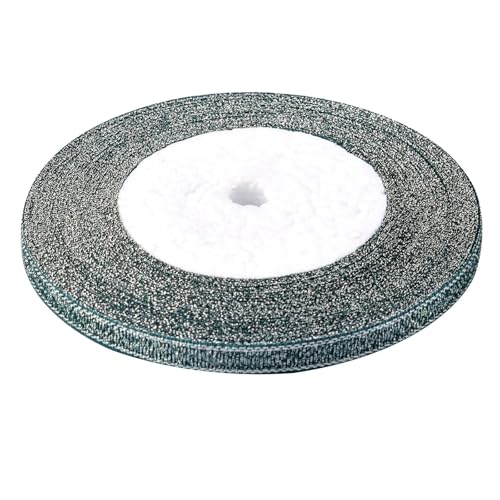 Glitzerndes Seidensatinband, 25 Yards, doppelseitiges Polyesterband for selbstgemachte Geschenkverpackungen, Hochzeits-, Weihnachts- und Partydekorationen(Silver Green,Width 2.5cm) von Generisch