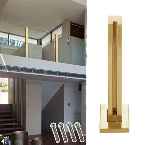 Gold Edelstahl Glas Geländer Pfosten Haltbares Handlaufsystem für Lofts & Gartenvillen Verstellbare Quadratische Balustrade Klemme 60150cm H140cm/55.5'' von Generisch