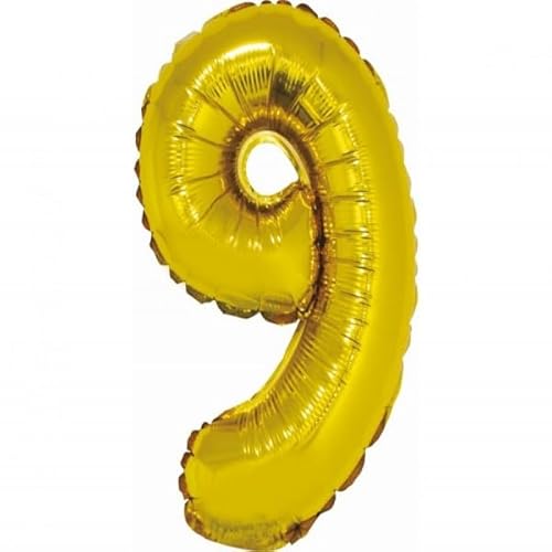 Goldener Folienballon Zahl 9, 35 cm, glänzend von Generisch