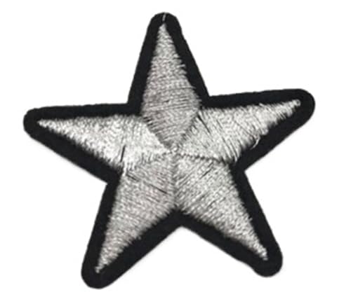 Goldener Stern bestickter Aufnäher – Metallfaden 5-Punkt-Emblem für DIY Kleidung und Reparatur (Silber) von Generisch
