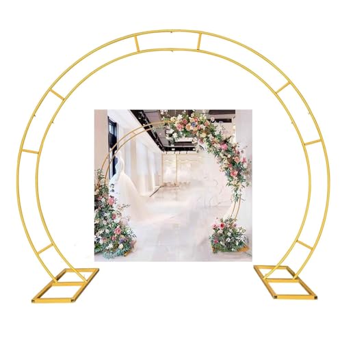 Goldener weißer runder Hintergrundständer, Kreis, Ballonbogen-Rahmen für Hochzeit, Geburtstag, Party, Babyparty, Dekoration, stabiler Ballonbogen-Ständer (2,2 x 2,6 m) von Generisch