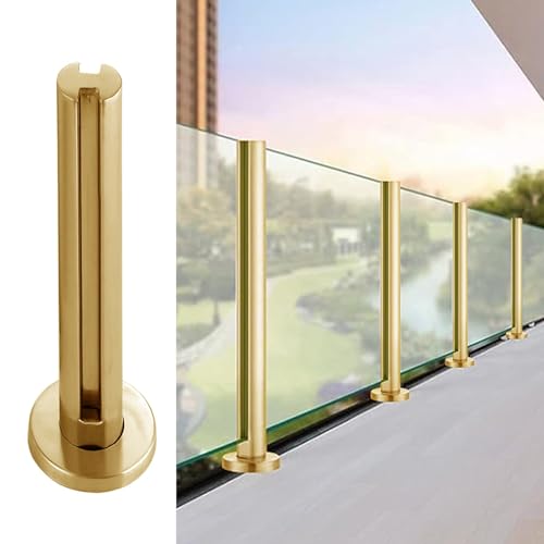 Goldfarbener Balkongeländer aus Glas, Balustradenpfosten, Metall, runde Rohrzaunstange mit Glasplatten-Klemmen, für Deck, Treppen, Veranda, 125 cm von Generisch