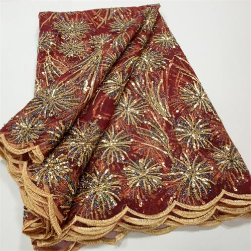 Goldfarbener Paillettenstoff, französischer Netzstoff, Tüll, Spitze, für Brautkleid, Hochzeitskleid, afrikanischer Spitzenstoff für Damen von Generisch