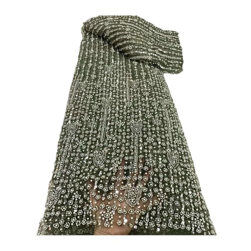 Goldfarbener schwerer Pailletten-Perlen, französischer Netz-Tüll, Hochzeitsstickerei, afrikanische nigerianische Perlenspitze von Generisch