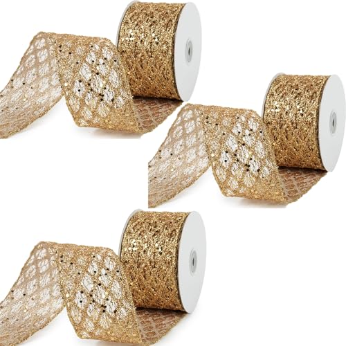 Goldfarbenes Glitzer-Diamant-Mesh-Band – 6,3 cm Drahtrand für Weihnachtsbäume, Geschenkverpackungen, Schleifen und Urlaubsdekoration (9,1 m, Gold) von Generisch