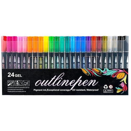 Graffiti-Stifte zum Ausmalen – Doppellinien-Marker, Konturenstifte | Schimmerndes Zeichnen, Textmarker-Werkzeug-Set, kreatives Kunsthandwerkszubehör für Journaling, Sammelalben, Fotoalben, Projekte von Generisch