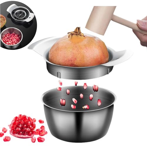 Granatapfelschäler – Granatapfel-Schäler aus Edelstahl mit Schüssel und Holzhammer-Set, Granatapfel-Entfernungswerkzeug, rutschfester Granatapfel-Entsafter, Obst-Gemüse-Schälmaschinen-Werkzeuge, Granatapfelschäler – Granatapfel-Schäler aus Edelstahl mit Schüssel und Holzhammer-Set, Granatapfel-Entfernungswerkzeug, rutschfester Granatapfel-Entsafter, Obst-Gemüse-Schälmaschinen-Werkzeuge, von Generisch