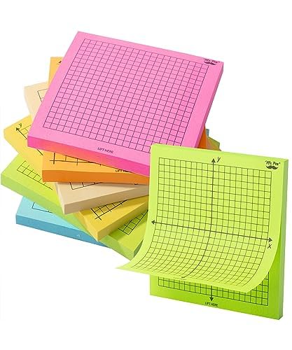 Graph Haftnotizen, Gitter-Notizblock, 6 Stück, 7,6 x 7,6 cm, helle Farben für Mathematik, Technik und Büroorganisation von Generisch