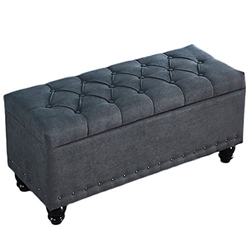 Grauer Stauraum Ottomane mit Sicherheitsscharnier Polsterstoff Geräumiges Design mit Knöpfen für Schlafzimmer & Wohnzimmer 40x40x45cm Stilvolle Wohnmöbel von Generisch