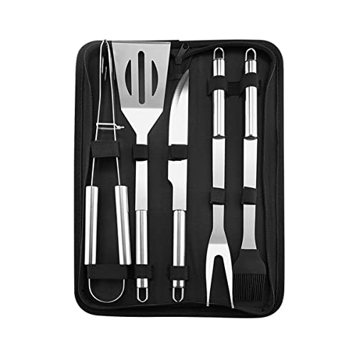 Grillzubehör – Werkzeug-Set, 5-teilig, Grill mit Spatel, Gabel, Bürste und Zange, Geschenke für Vater, Edelstahl-Werkzeuge von Generisch