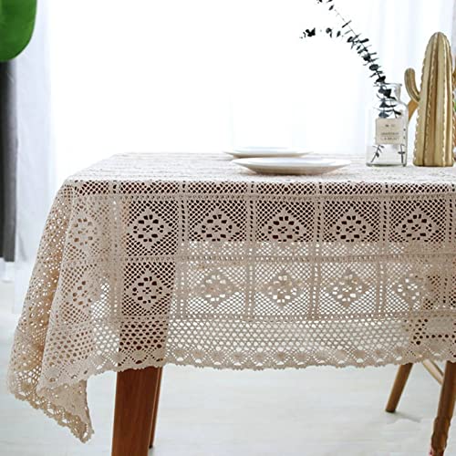 Große Spitzentischdecke, 140 x 140 cm, weißes Baumwollblumen-Design für Sommeressen und Picknicks, inklusive Tischdeckenhalter-Clips, elegante Tischdekoration für Zuhause und Veranstaltungen von Generisch