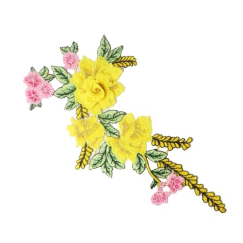 Großer Blumen-Stickerei-Aufnäher, 23 x 35 cm, mehrfarbig, zum Nähen, Sticken, Rosenblüten, Applikationen, Abzeichen für Kleidung (gelb) von Generisch