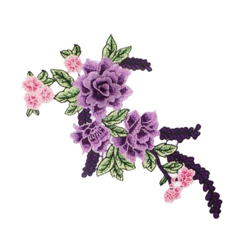 Großer Blumen-Stickerei-Aufnäher, 23 x 35 cm, mehrfarbig, zum Nähen, Sticken, Rosenblüten, Applikationen, Abzeichen für Kleidung (lila) von Generisch