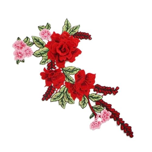 Großer Blumen-Stickerei-Aufnäher, 23 x 35 cm, mehrfarbig, zum Nähen, Sticken, Rosenblüten, Applikationen, Abzeichen für Kleidung (rot) von Generisch