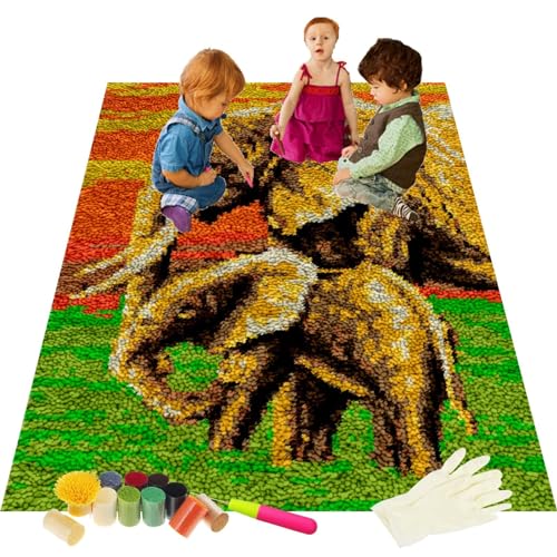 Großer Elefanten-Knüpfhaken-Set, vorgedruckter Leinwandteppich für Erwachsene, DIY, Stickerei, Handwerk, handgefertigt, 78,7 x 160 cm, dekorative Heimdekoration, perfekt für Bastelliebhaber von Generisch